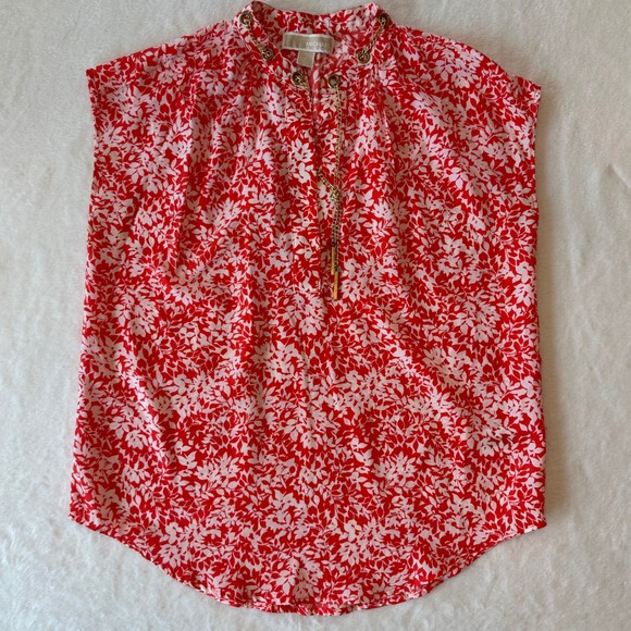 MICHAEL Michael Kors Tops - MICHAEL Michael Kors Red Floral‎ Chain Detail Sleeveless Top
